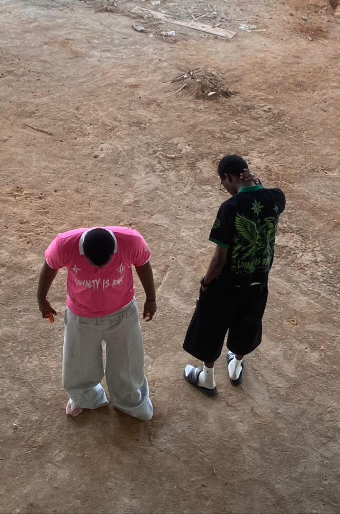Two friends wearing Rose and Venom colourways together, seen from above
